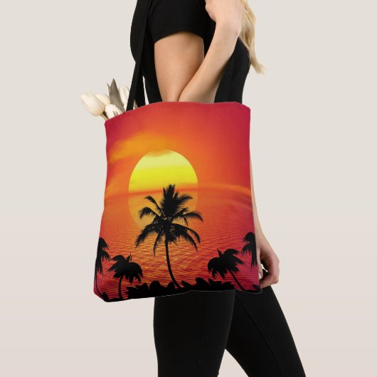 Tote Bag Soleil rouge Tropical Palm Beach (De près)