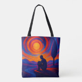 Tote Bag Solitude Under the Sun Abstract Blue, Fire Orange (Dos)