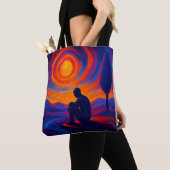 Tote Bag Solitude Under the Sun Abstract Blue, Fire Orange (De près)