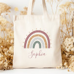 Tote Bag Sons de Terre Muet Personnalisés Boho<br><div class="desc">Ce sac fourre-tout est orné d'un arc-en-ciel boho dans des tons terre bouchée de vert,  gris,  or et rose foncé. Personnalisez-le avec son nom dans un script d'écriture rose foncé.</div>