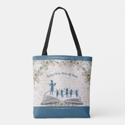 Tote Bag Sophisticated Floral Script Teacher Appreciation (Dos)
