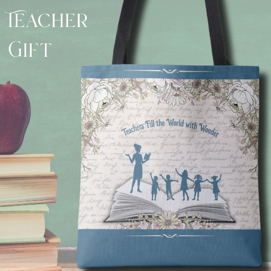 Tote Bag Sophisticated Floral Script Teacher Appreciation