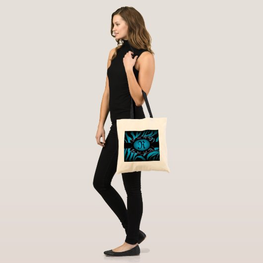 Tote Bag Sophistiqué turquoise Zebra Imprimer monogramme (Devant (modèle))
