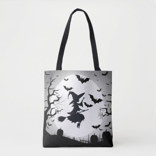 Tote Bag Sorcière avec chauves-souris drôle thème Halloween (Devant)