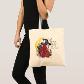 Tote Bag Sorcière, chat noir et lune de croissant (Devant (produit))