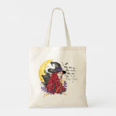 Tote Bag Sorcière, chat noir et lune de croissant (Dos)