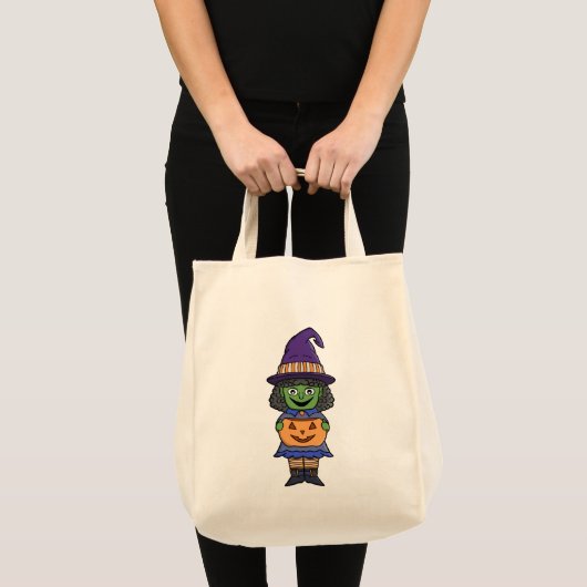 Tote Bag Sorcière de Halloween citrouille (Devant (produit))
