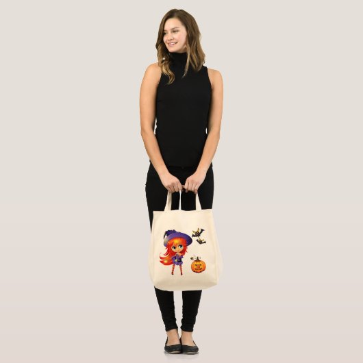 Tote Bag Sorcière de la fille-sac d'Halloween (Devant (modèle))