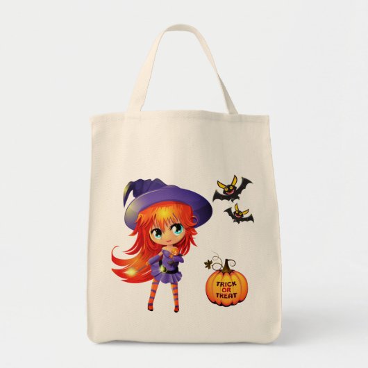Tote Bag Sorcière de la fille-sac d'Halloween (Devant)