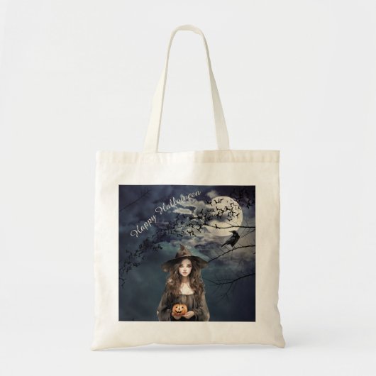Tote Bag Sorcière d'Halloween au clair de lune (Devant)