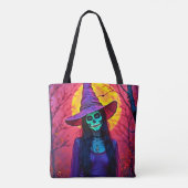 Tote Bag Sorcière d'Halloween avec conception de visage crâ (Dos)