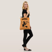 Tote Bag Sorcière d'Halloween & Chauves-souris Orange Plaid (Sur le modèle)