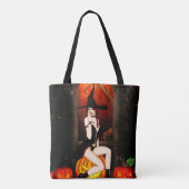 Tote Bag Sorcière d'Halloween et citrouille (Dos)