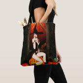 Tote Bag Sorcière d'Halloween et citrouille (De près)