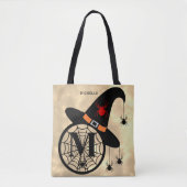 Tote Bag Sorcière d'Halloween Toile Araignée Monogramme M N (Devant)