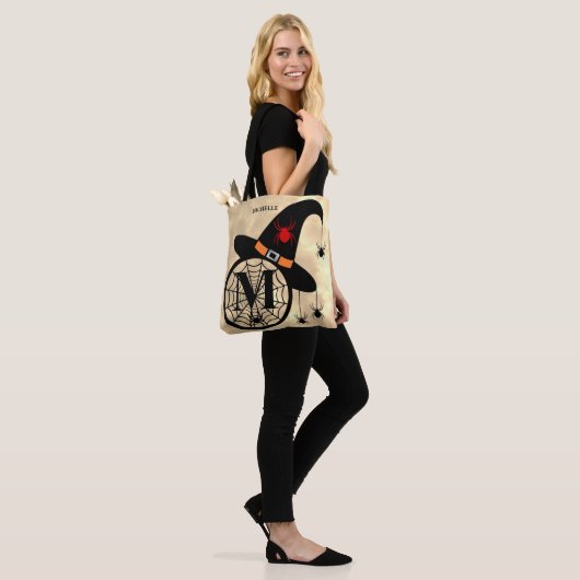 Tote Bag Sorcière d'Halloween Toile Araignée Monogramme M N (Sur le modèle)
