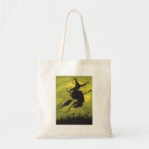 Tote Bag Sorcière effrayante d'Halloween volant sur un bala