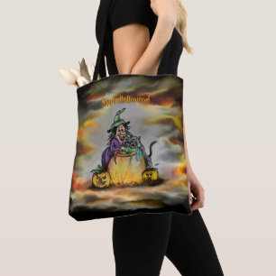 Tote Bag Sorcière et chat noir, Happy Halloween !