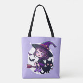 Tote Bag Sorcière mignonne avec une chambre Chat Noir Chat  (Dos)