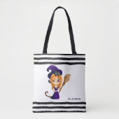 Tote Bag Sorcière mignonne en Casquette violet Halloween (Devant)