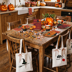 Tote Bag Sorcière Silhouette Noire & Friandises de Citrouil