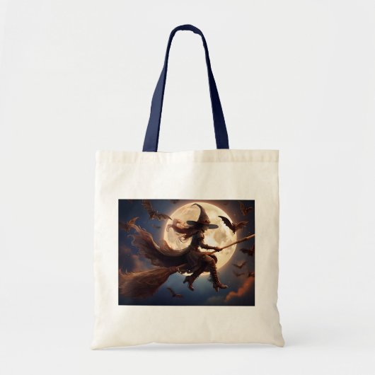 Tote Bag Sorcière Steampunk Halloween Vol au Clair de Lune (Devant)