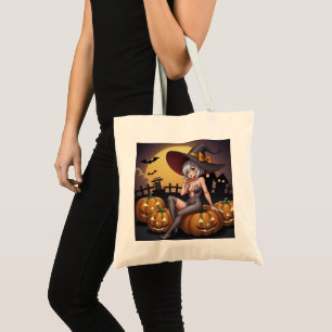 Tote Bag Sorcière Torride dans le Champ de Citrouilles d'Ha