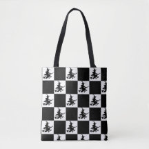 Sorcière volante à carreaux noir et blanc