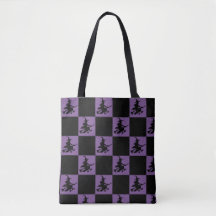 Sorcière volante à carreaux noirs et violets
