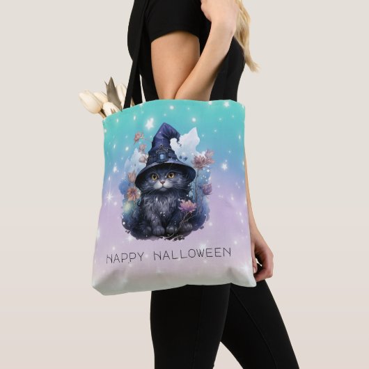 Tote Bag Sorcières de chat noir Casquette Rainbow Pastel Ha (De près)
