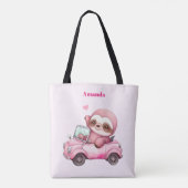 Tote Bag Sourire rose Sloth conduisant une convertible (Dos)