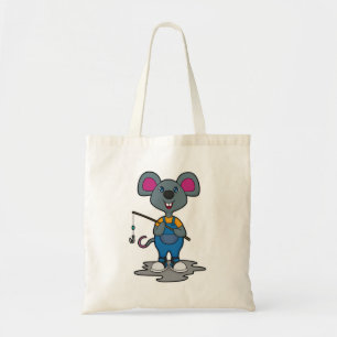 Tote Bag Souris comme Fisher avec une baguette de pêche