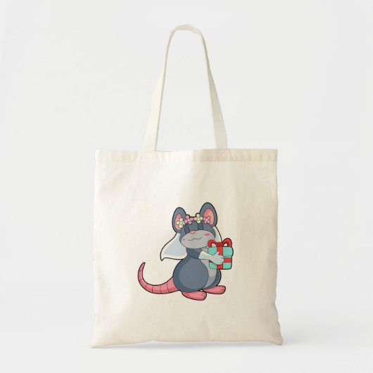 Tote Bag Souris comme mariée avec voile et cadeau.PNG (Devant)