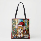 Tote Bag Souris de Noël Faux Vitrail (Devant)