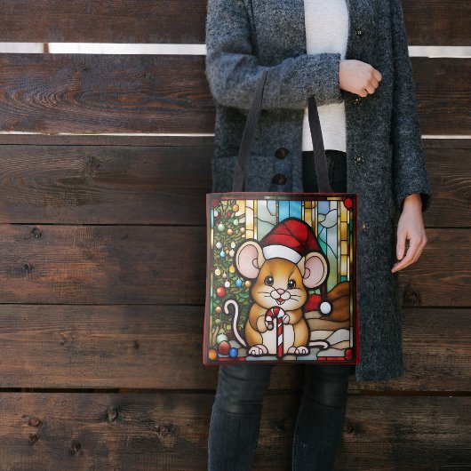 Tote Bag Souris de Noël Faux Vitrail