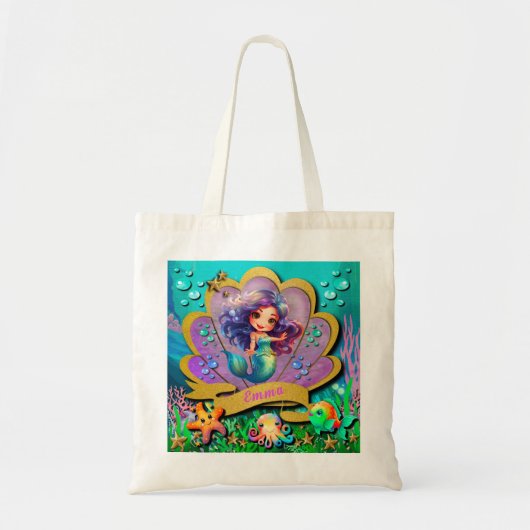 Tote Bag Sous la mer et sirène fête d'anniversaire fille (Devant)