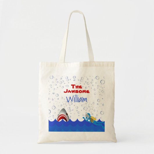 Tote Bag Sous la mer requin scubadiver nom dessin animé enf (Devant)