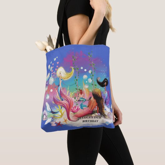 Tote Bag Sous La Mer Sirène Océan Purple Turquoise (De près)