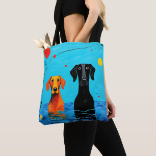 Tote Bag Sous l'horizon bleu - Chiens colorés surréalistes