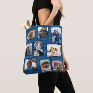 Tote Bag Souvenirs Classic Blue Trendy 18 Photo Collage