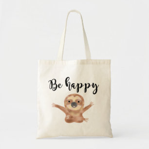 Tote Bag Soyez art heureux d'animal d'aquarelle de paresse