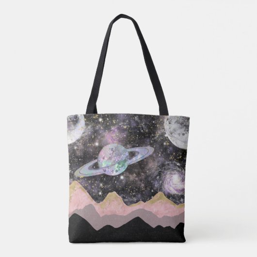 Tote Bag Space Mountains Gold Starry Sky Galaxy Planètes (Dos)