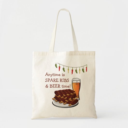 Tote Bag SPARE RIBS & BEER N'IMPORTE QUEL Dessin amusant (Devant)