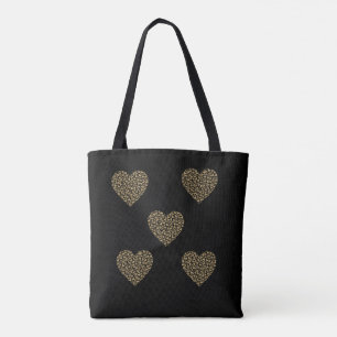 Tote Bag Sparkly Black and Gold Hearts Aimer Valentine