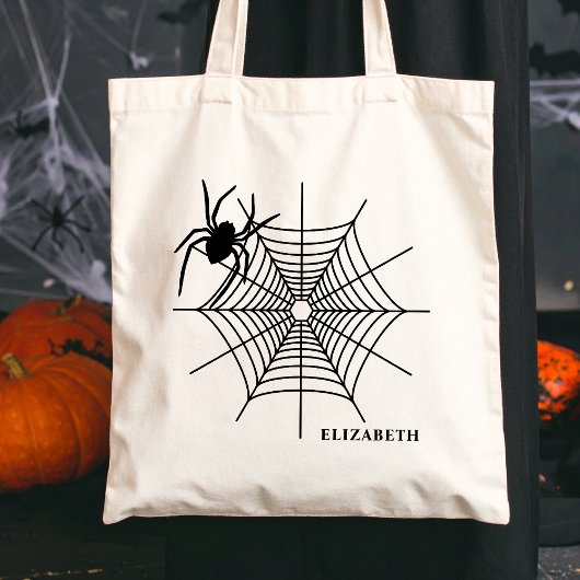 Tote Bag Spider Et Spiderweb Avec Nom Simple Halloween