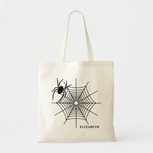 Tote Bag Spider Et Spiderweb Avec Nom Simple Halloween (Devant)