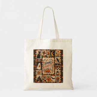 Tote Bag Spooky Harvest Vintage Halloween Patchwork