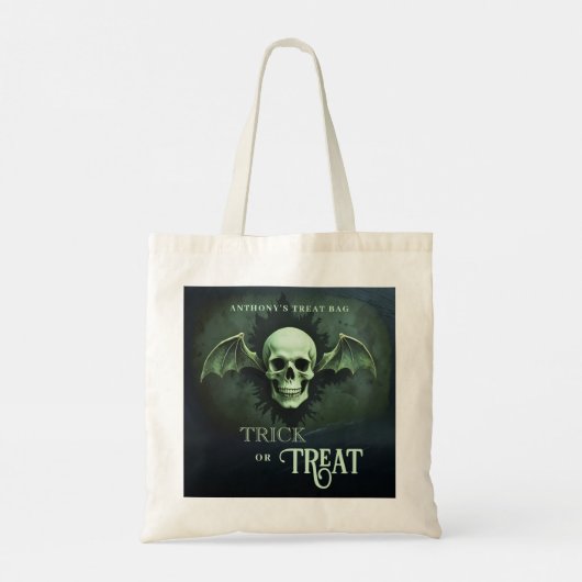 Tote Bag Spooky Trick or Treat Skull with Bat Wings (Dos)