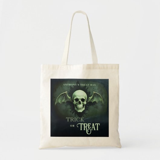 Tote Bag Spooky Trick or Treat Skull with Bat Wings (Devant)