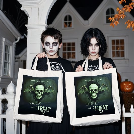 Tote Bag Spooky Trick or Treat Skull with Bat Wings